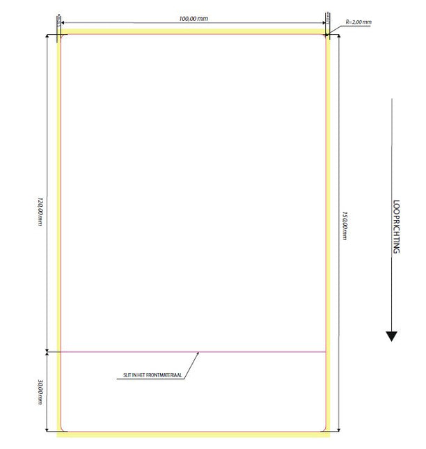 10 rollen labels - 100x150 met horizontale slit op 30mm.