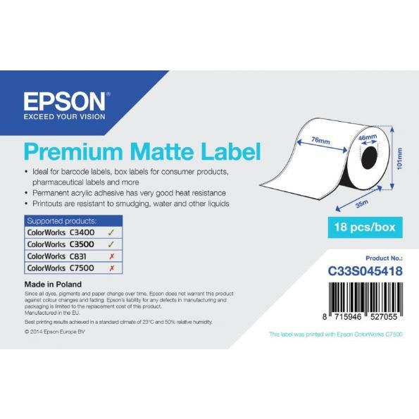 Epson Premium Matte Labelrol | 76 mm x 35 m