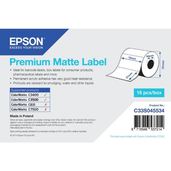 Epson Premium Matte Labels | 76 x 51 mm