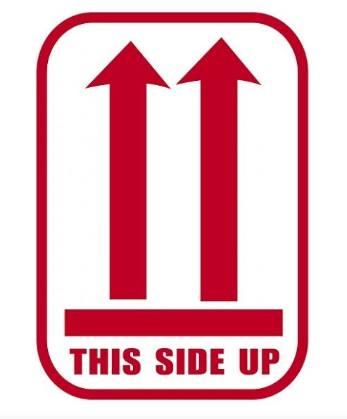 Euro-Label Rol met 500 stickers "This side up" (Rood/Wit)